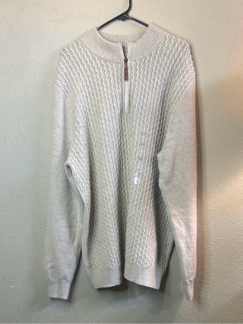 New Frye Sweater Men’s Light Tan Cable Knit Quarter Zip Casual Preppy Knit XXL